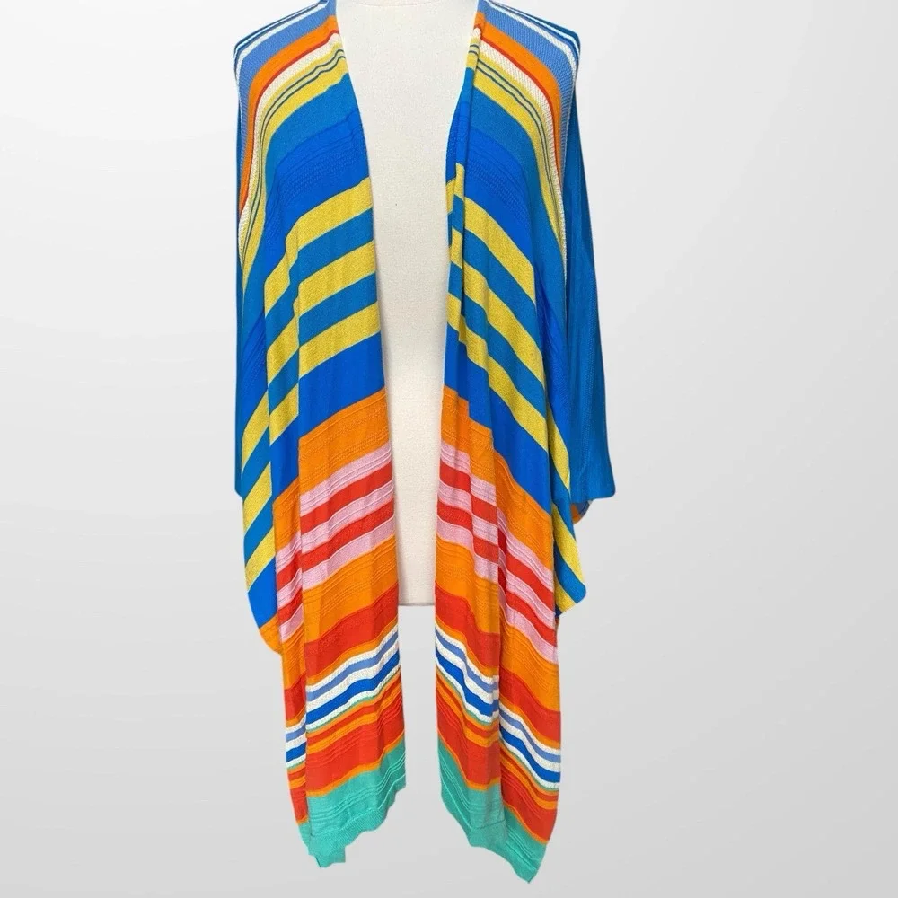 LRL Ralph Lauren Womens Size L‎ / XL Open Front Wrap Shawl Cotton Striped VTG